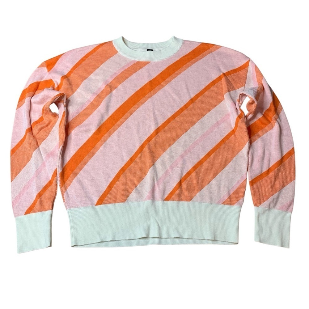 RW&CO. Striped Crewneck Sweater Pink & Orange Eco-Viscose Blend Medium